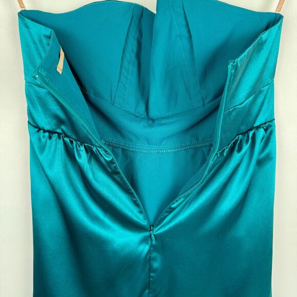 Cooper St. Peacock Green Strapless Satin Ruched Front A-Line Mini Dress Women 10 - Picture 4 of 11